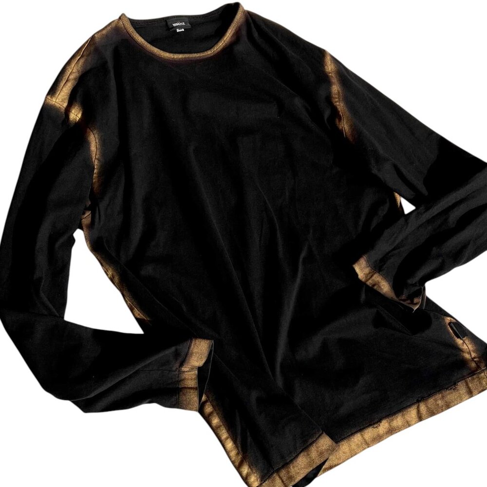 Vtg Versace Jeans Couture Men's Unisex Black Gold Spray Paint Long Sleeve Shirt